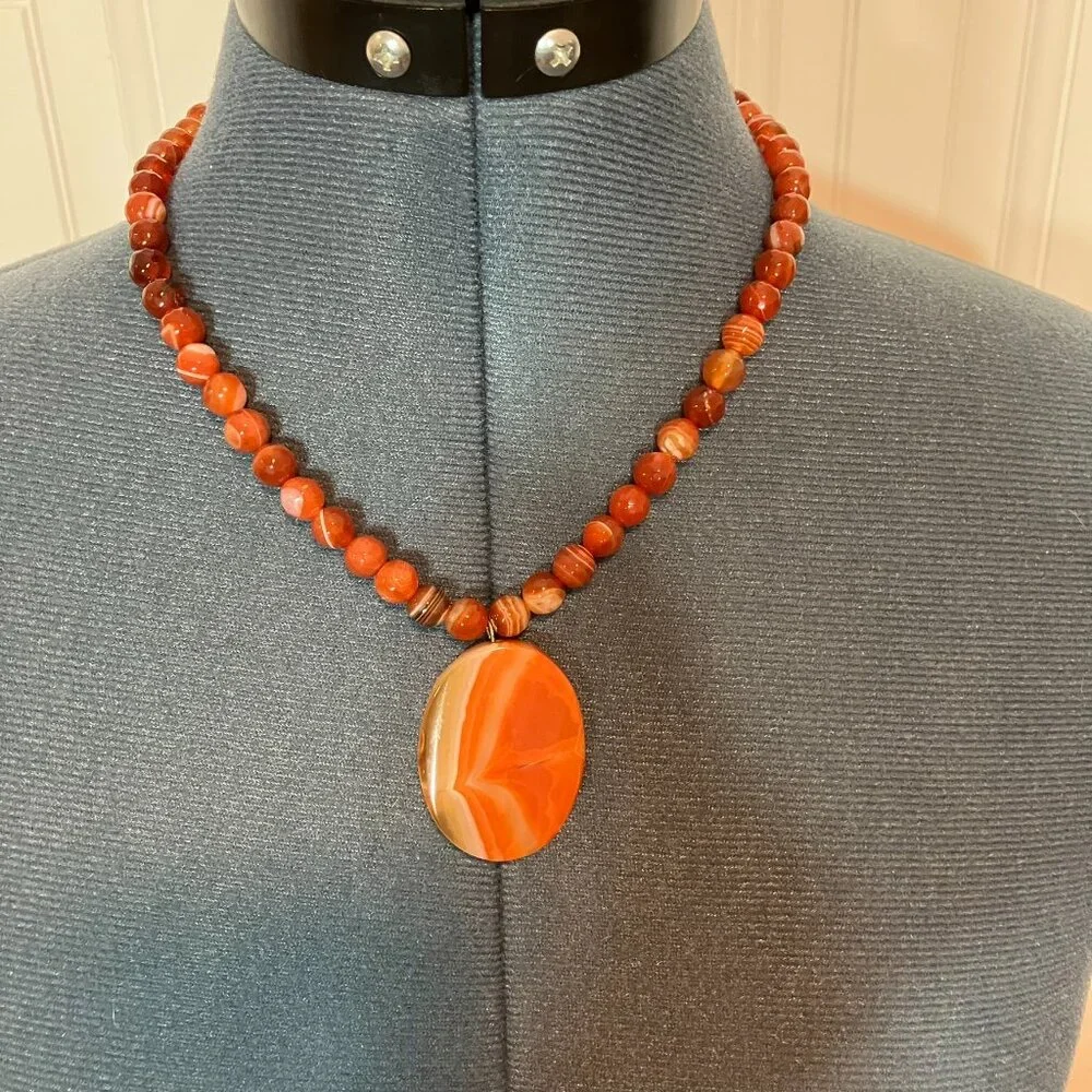 Handcrafted Carnelian Necklace -19”L